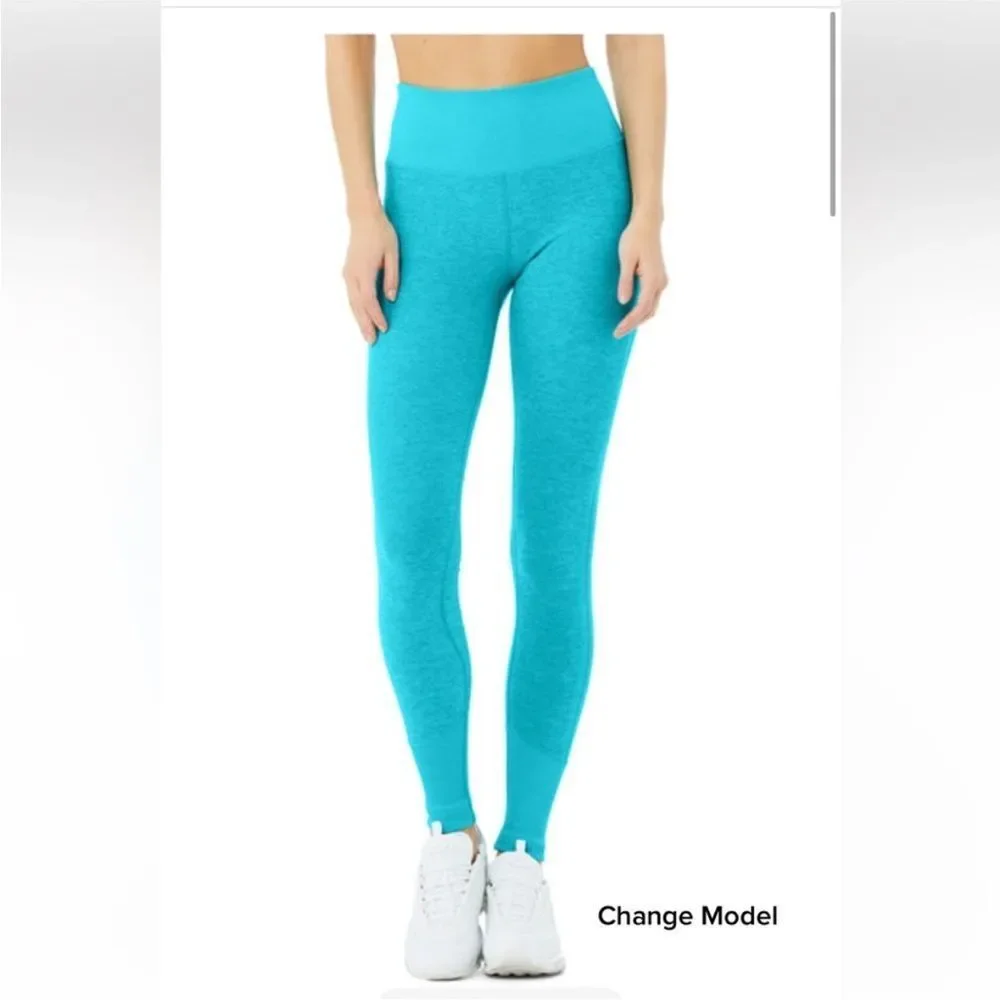 NWOT Alo Yoga High-Waist Chill Zone Lounge Legging in Bright Aqua Heather, Sz XS